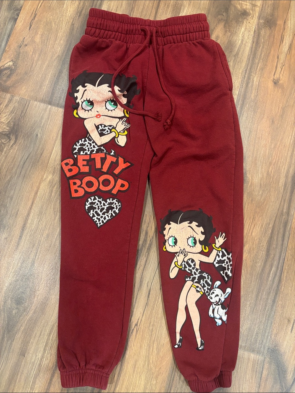 Betty Boop Maroon Graphic Joggers with Character Prints